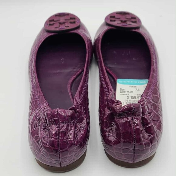 Tory Burch Reva Sweet Plum Leather Croc Embossed Flats NWT!  NEW! 7 1/2 - Picture 8 of 12